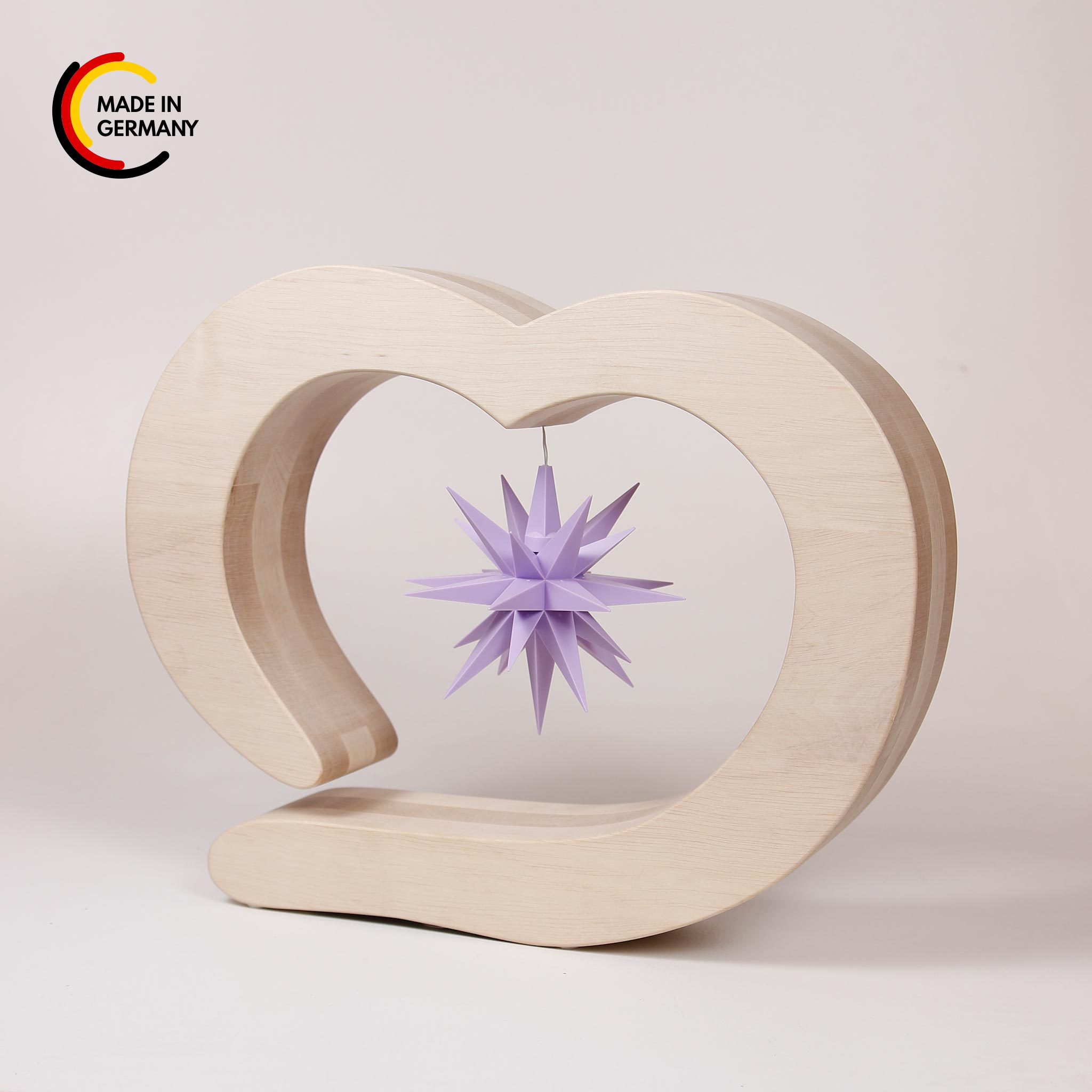 Holzherz mit Original Herrnhuter Sonderedition 2024 flieder