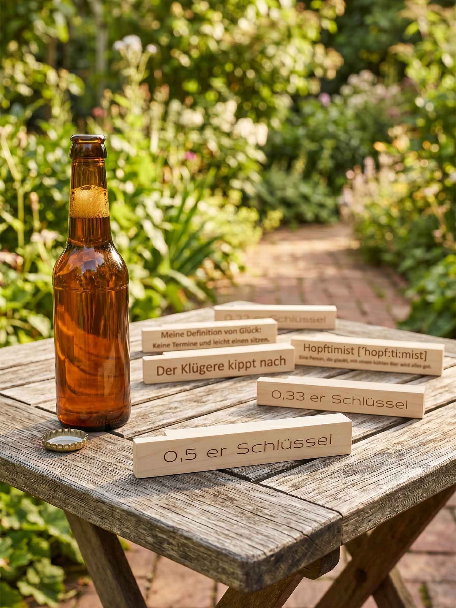 Flaschenöffner aus Holz – Verschiedene Sprüche & Gravuren