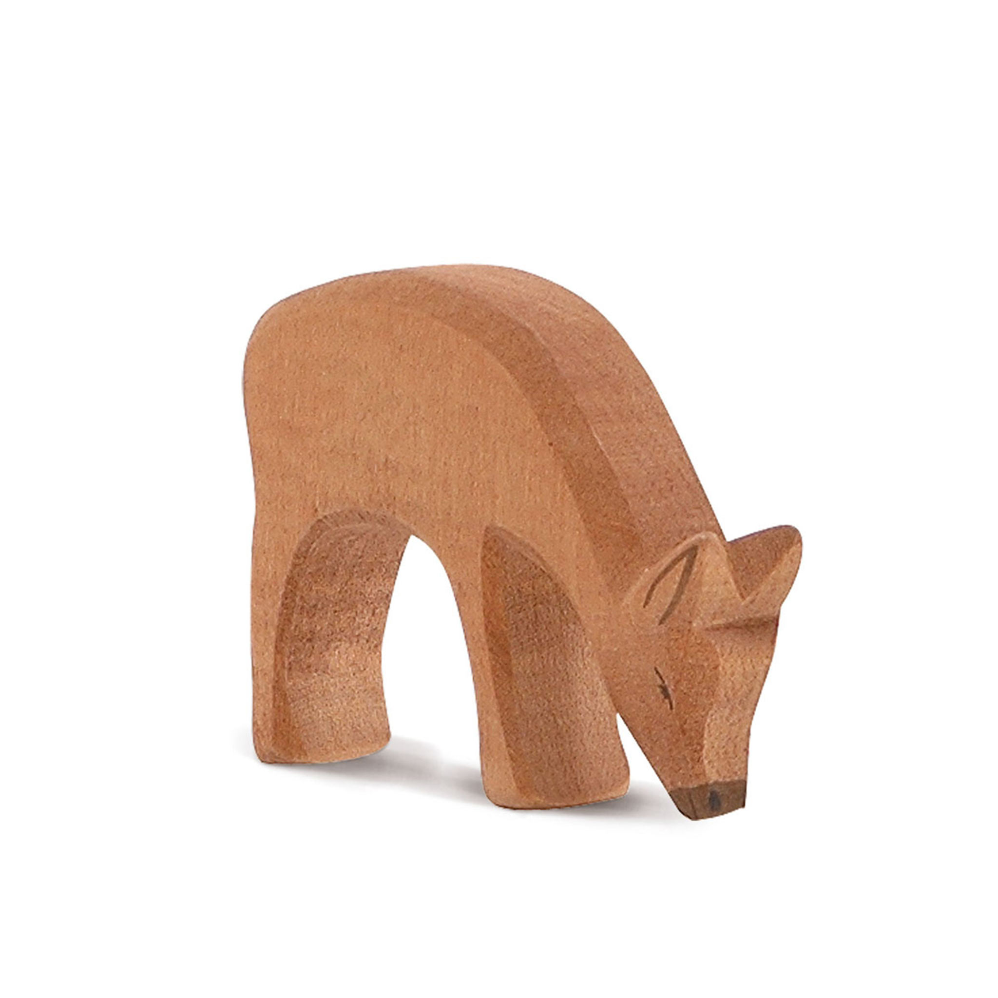 Ostheimer Hirschkuh fressend – Holzfigur aus Ahorn