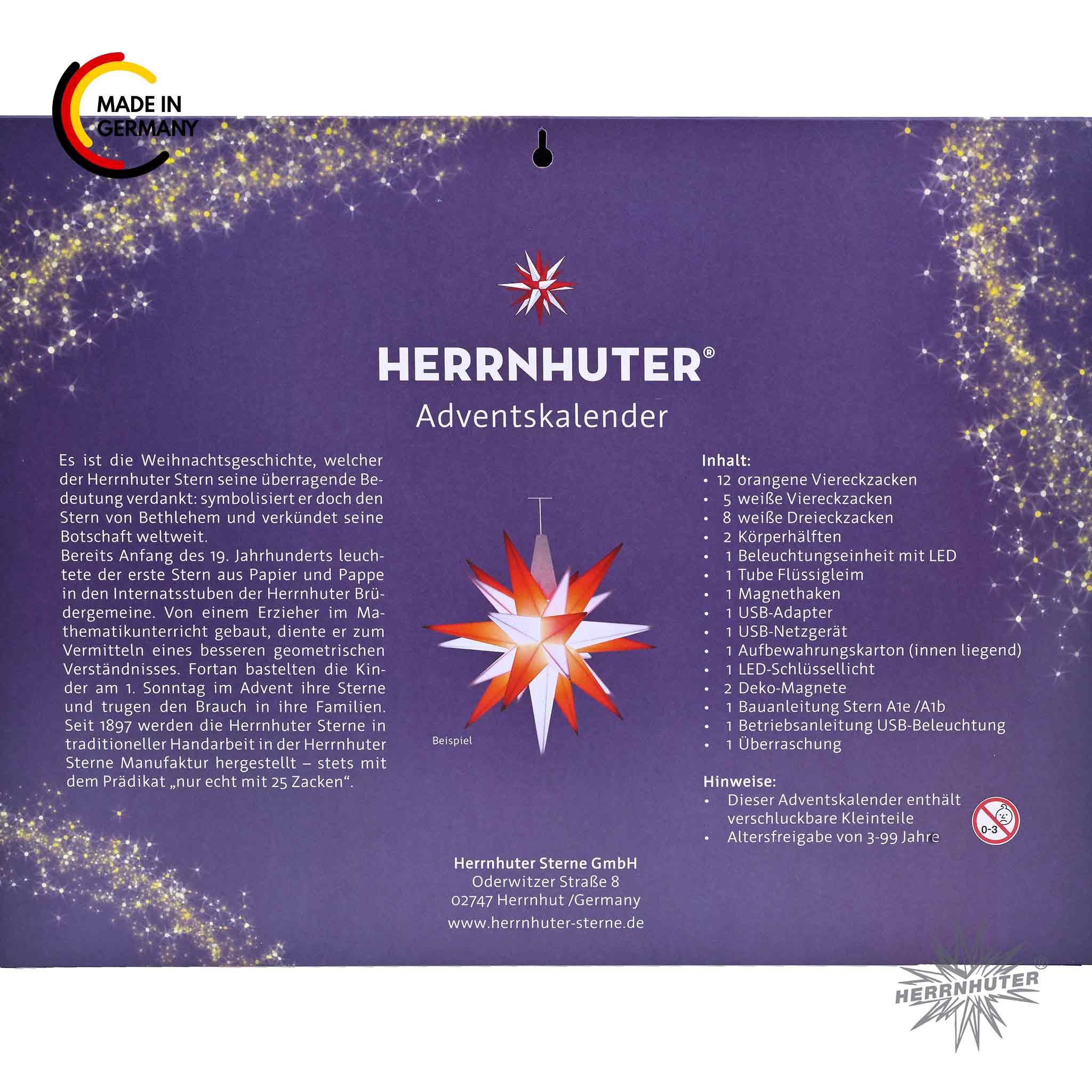 Original Herrnhuter Adventskalender 2023 weiß/orange