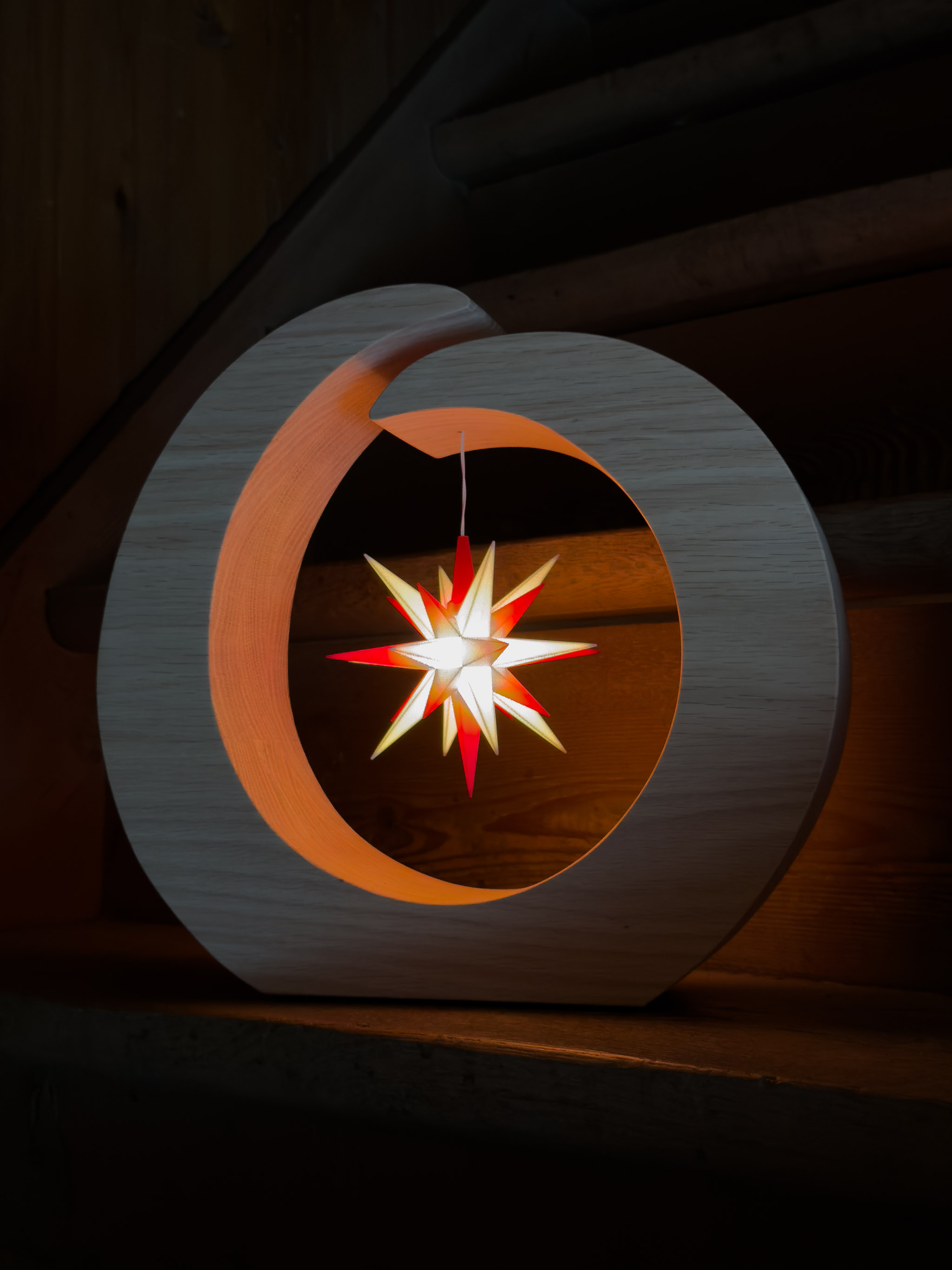 Holzring mit Original Herrnhuter Stern A1e