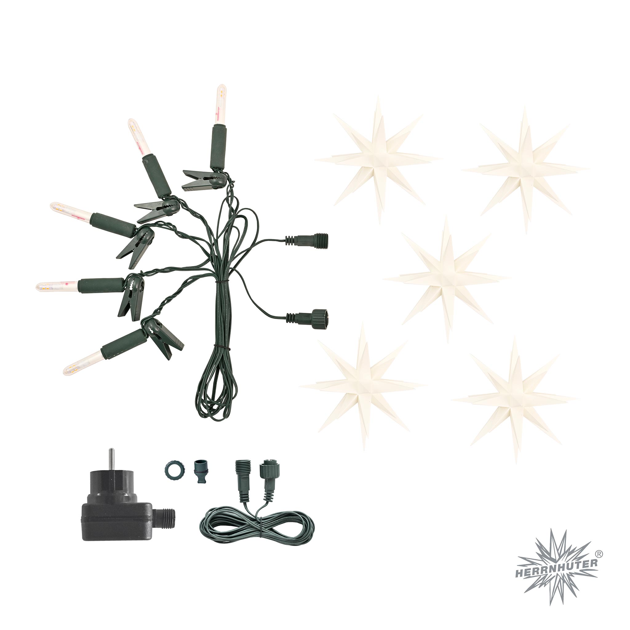 Original Herrnhuter Lichterkette A1s mit 5 Sternen Ø 13 cm – einzeln & als Erweiterung verwendbar