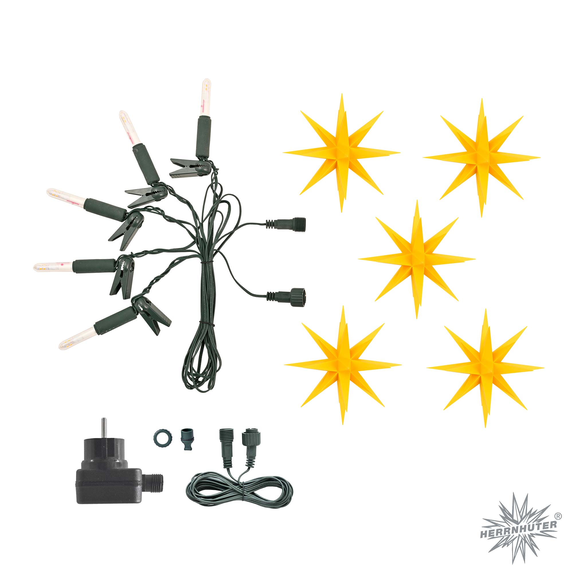 Original Herrnhuter Lichterkette A1s mit 5 Sternen Ø 13 cm – einzeln & als Erweiterung verwendbar